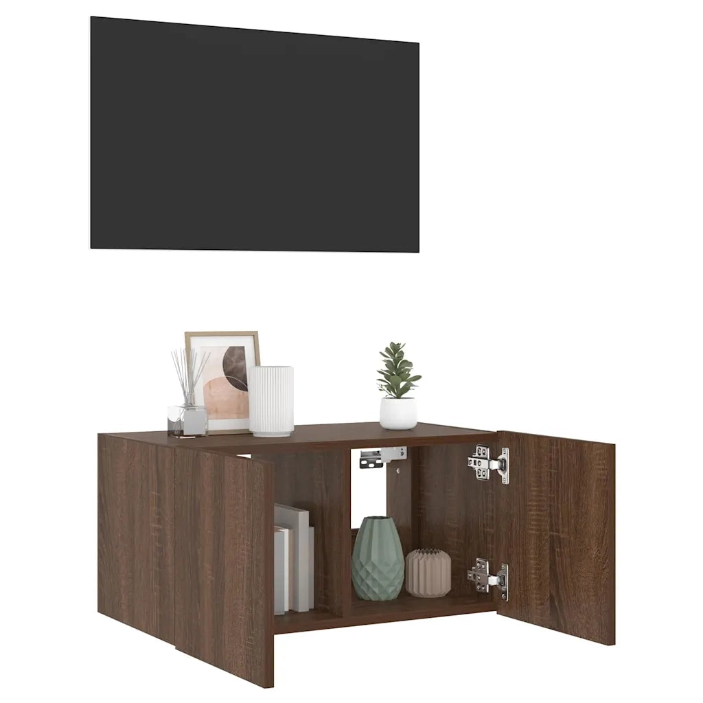 Mobile TV a Parete con Luci LED Rovere Marrone 60x35x31 cm 837279