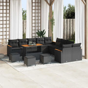 Set Divano da Giardino con cuscino 14 pcs Nero polyrattan