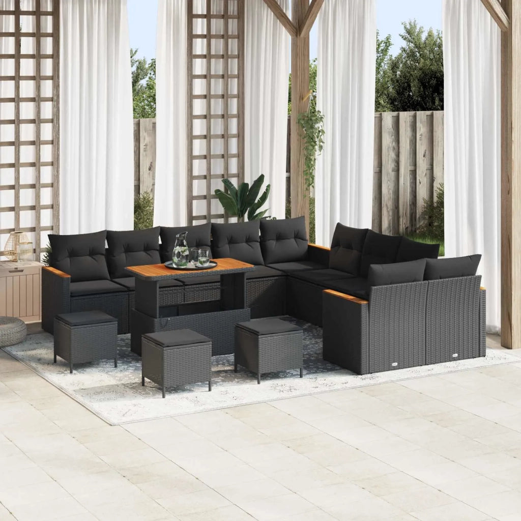 Set Divano da Giardino con cuscino 14 pcs Nero polyrattan