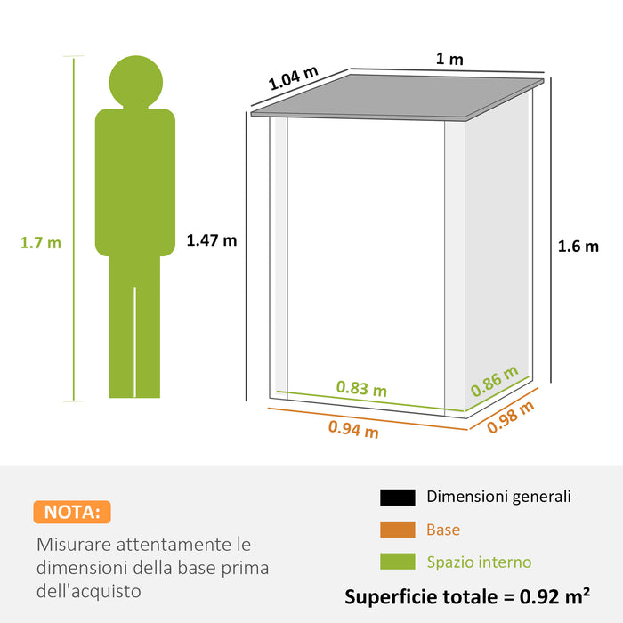 Casetta da Giardino Porta Attrezzi 100x104x160 cm con Porta in Acciaio Galvanizzato Grigio Scuro