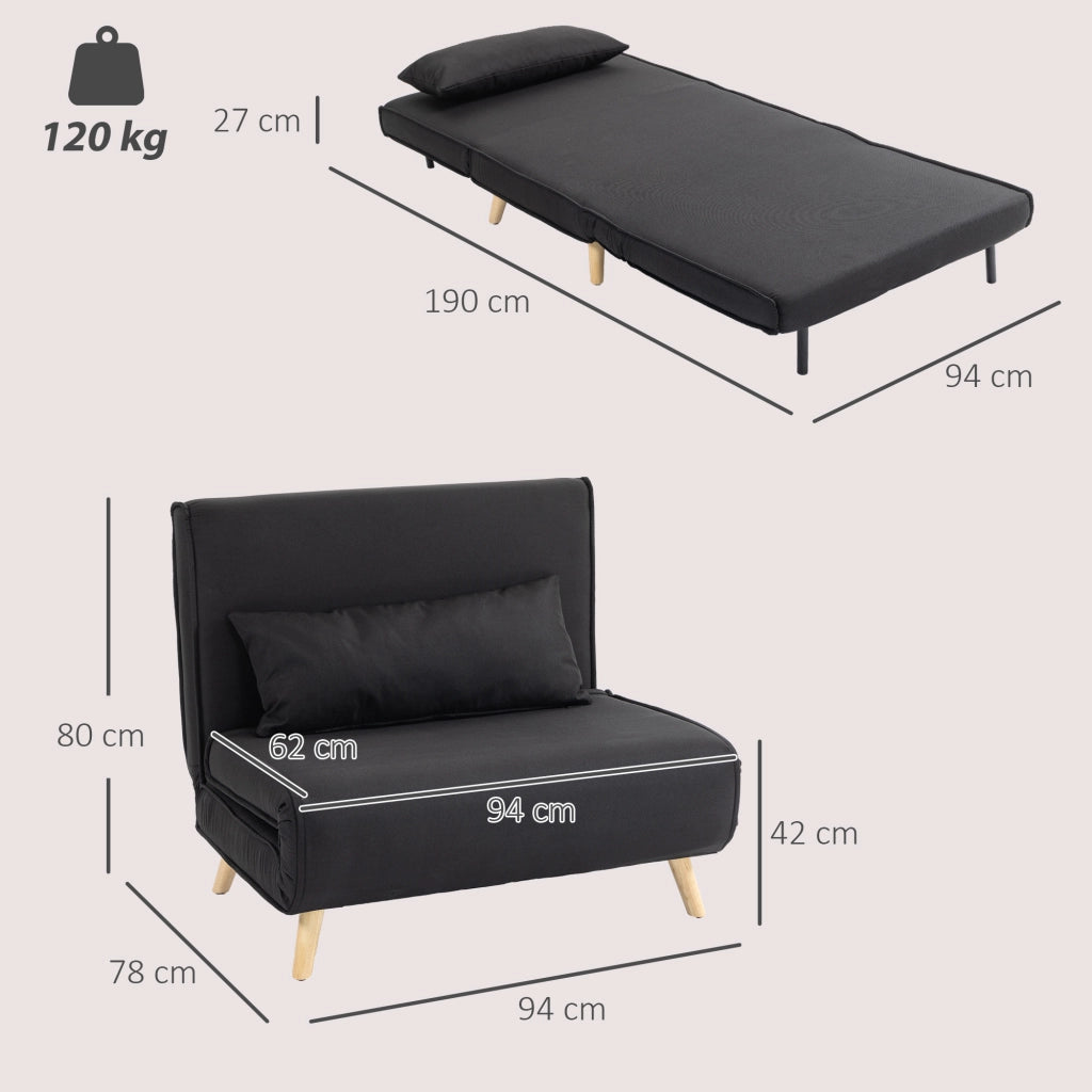 Poltrona Letto Reclinabile in Tessuto ¨C zephmum ¨C Nero 94x78x80 cm
