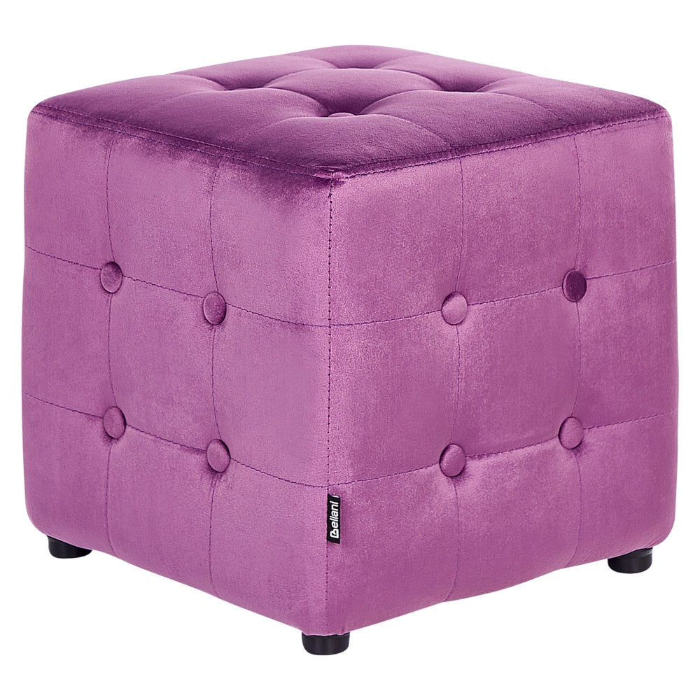 Poggiapiedi Pouf Cubo in Velluto Viola Bottone Tappezzeria Trapuntata