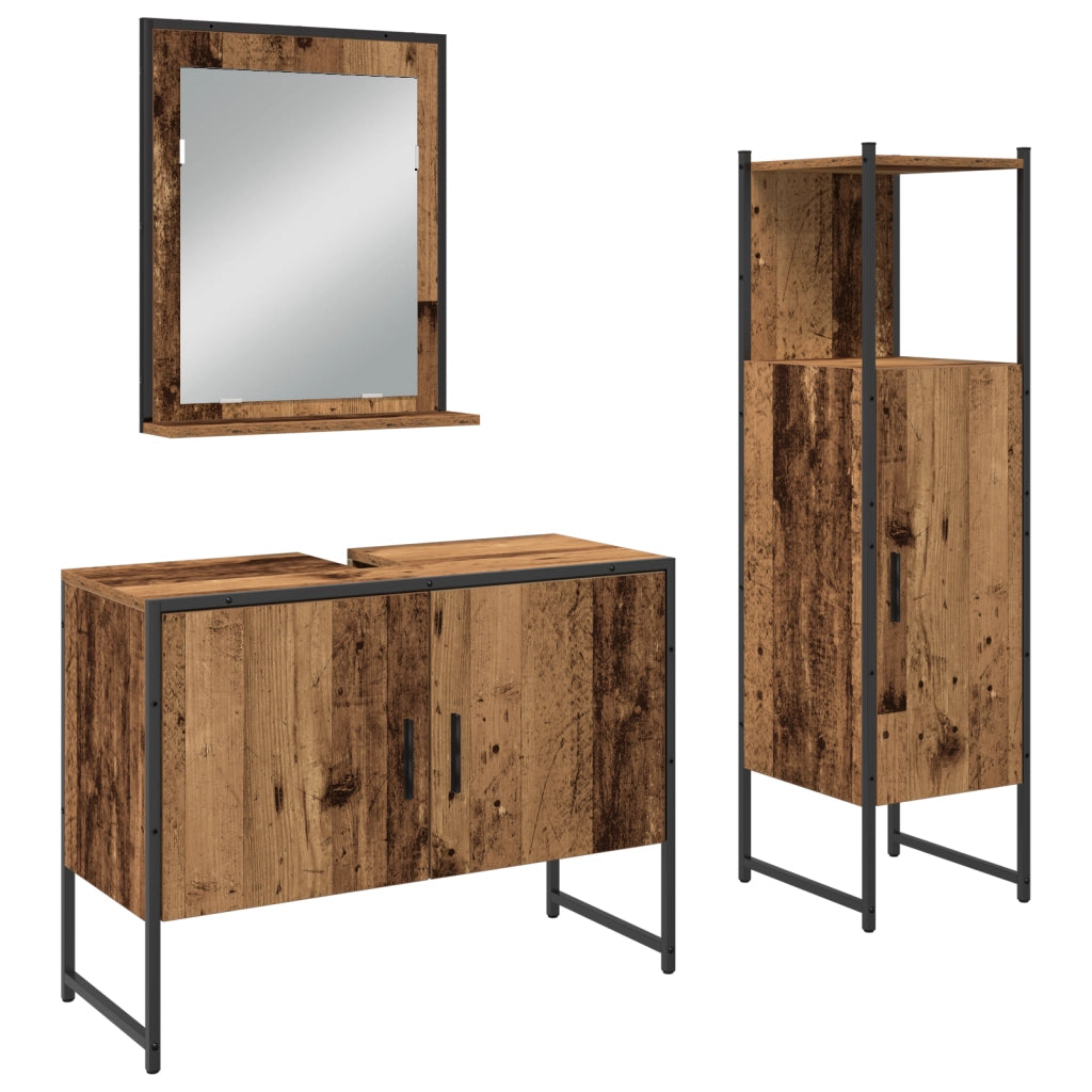 Set di mobili per bagno 3 pezzi in legno vecchio in legno ingegnerizzato