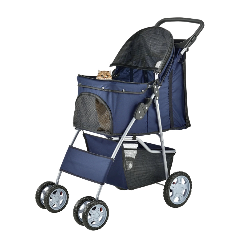 Passeggino pieghevole per cani gatti e animali domestici blu 03_0010397