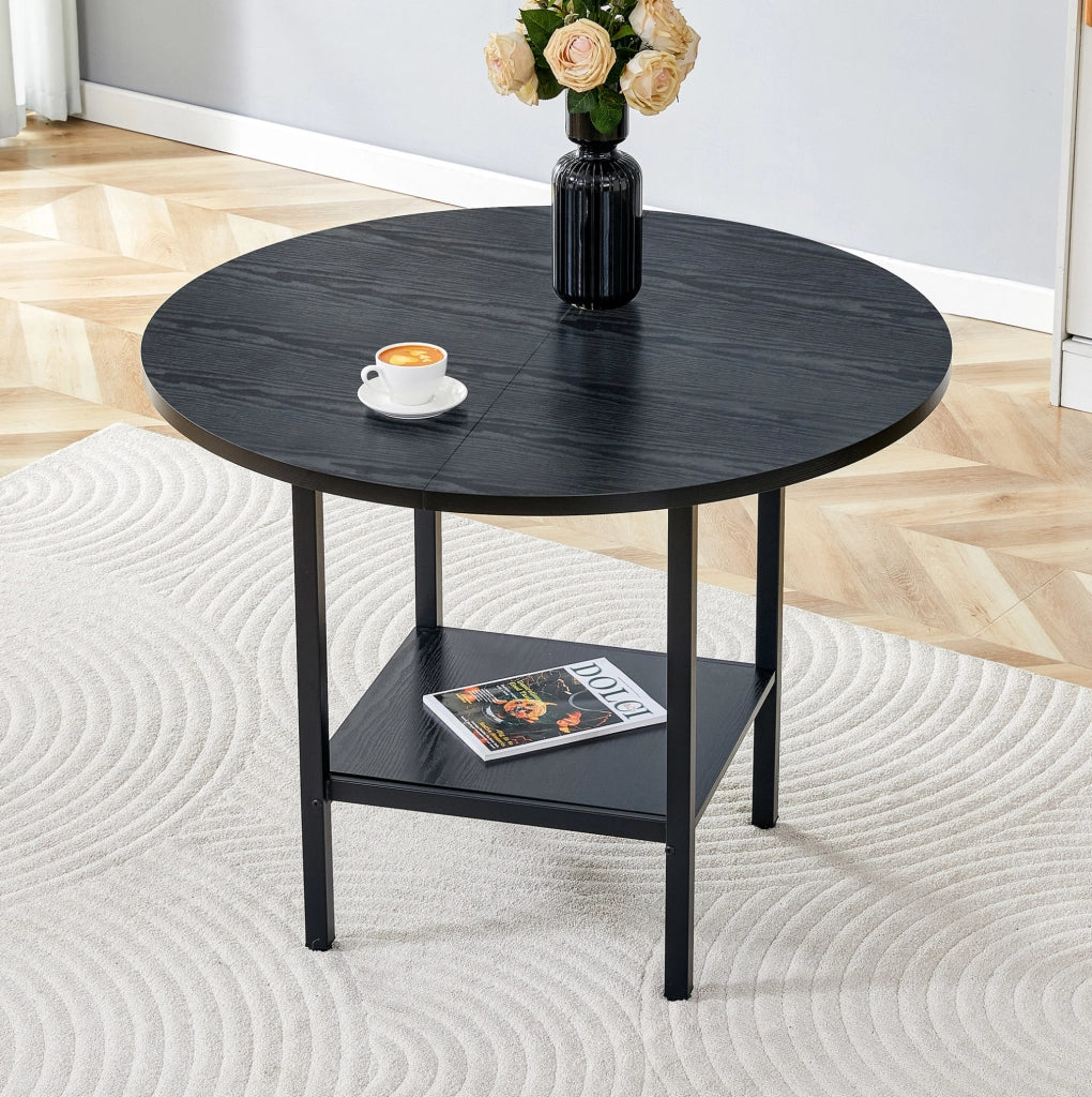 Tavolo da pranzo rotondo Ø100 cm con ripiano, nero