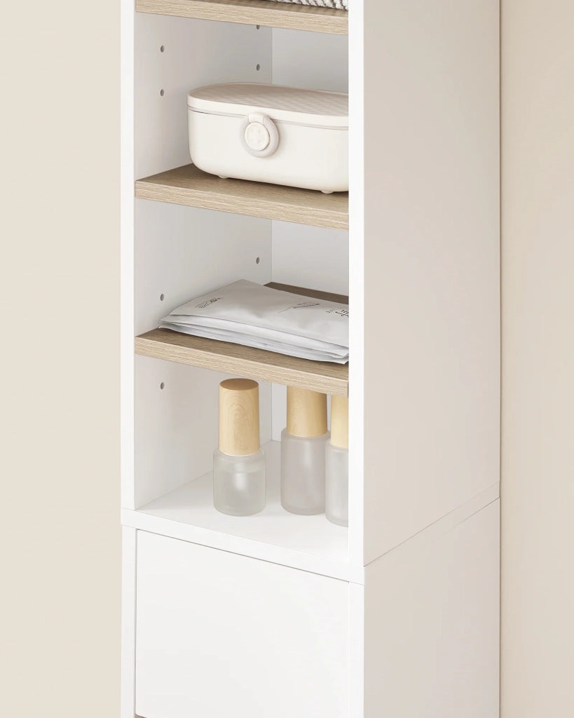 Armadio Colonna bagno, Mobile bagno alto con 2 Ante e 1 cassetto altezza: 180 cm Bianco-Naturale BZR34-WN
