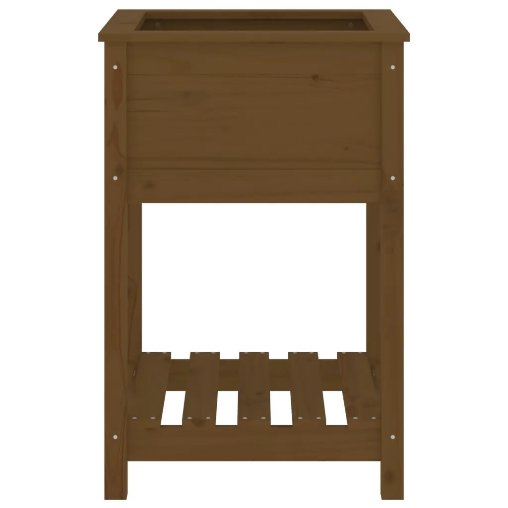 Fioriera con Mensola-Vaso con Ripiano-Contenitore per Piante Ambra 54x54x81cm in Legno Massello di Pino