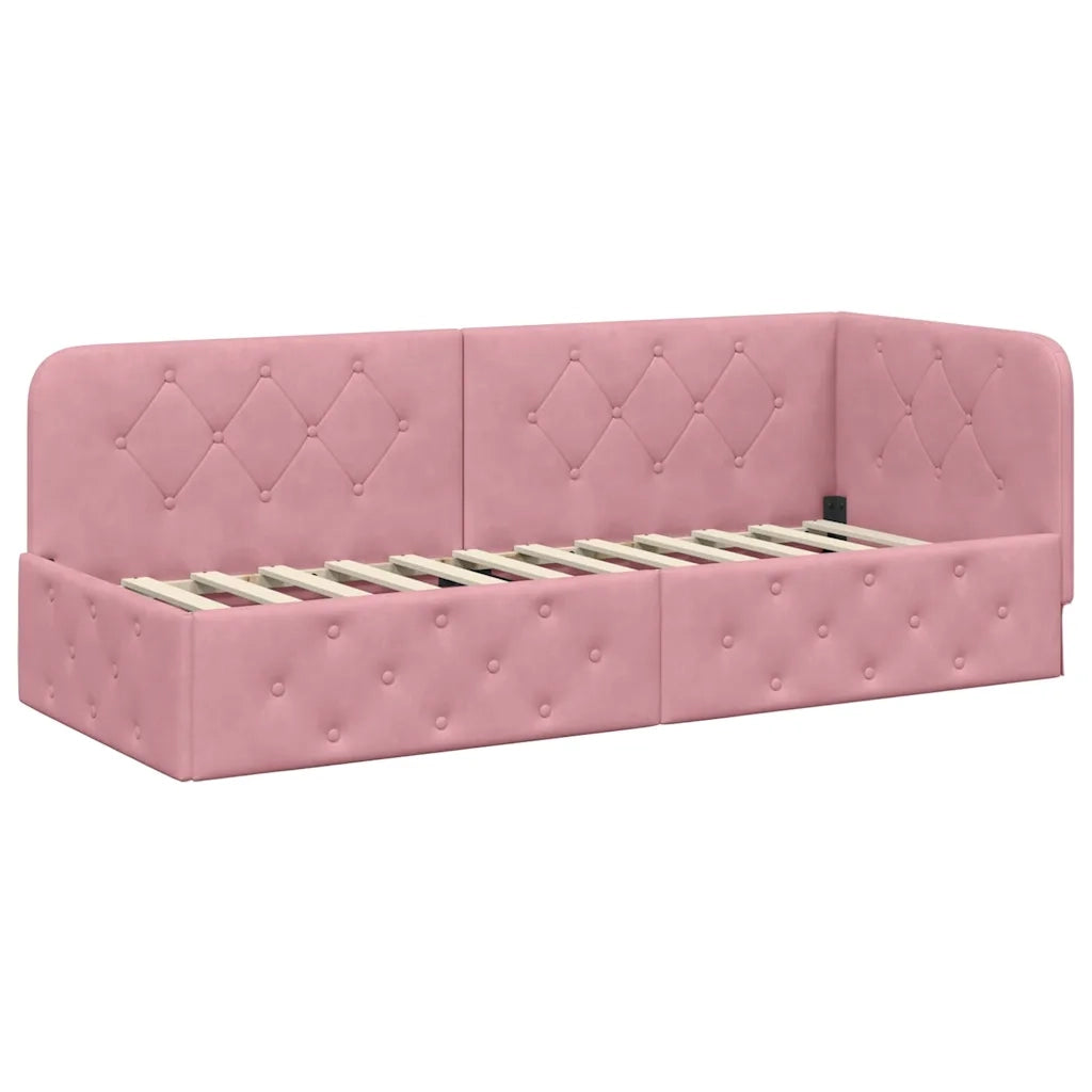 Cornice del letto ad angolo Rosa 80 x 200 cm Velluto