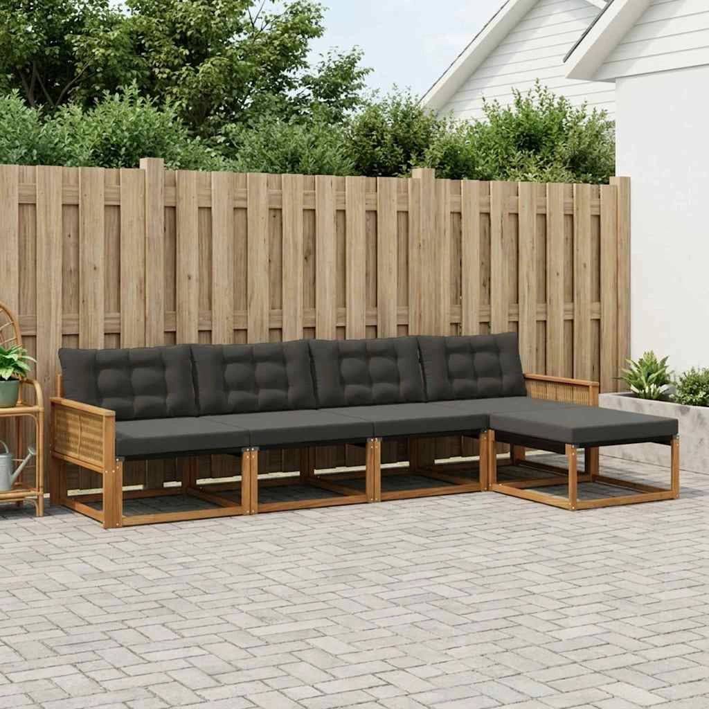 Set di divani da esterno 5 pz Naturale e Nero 3381364