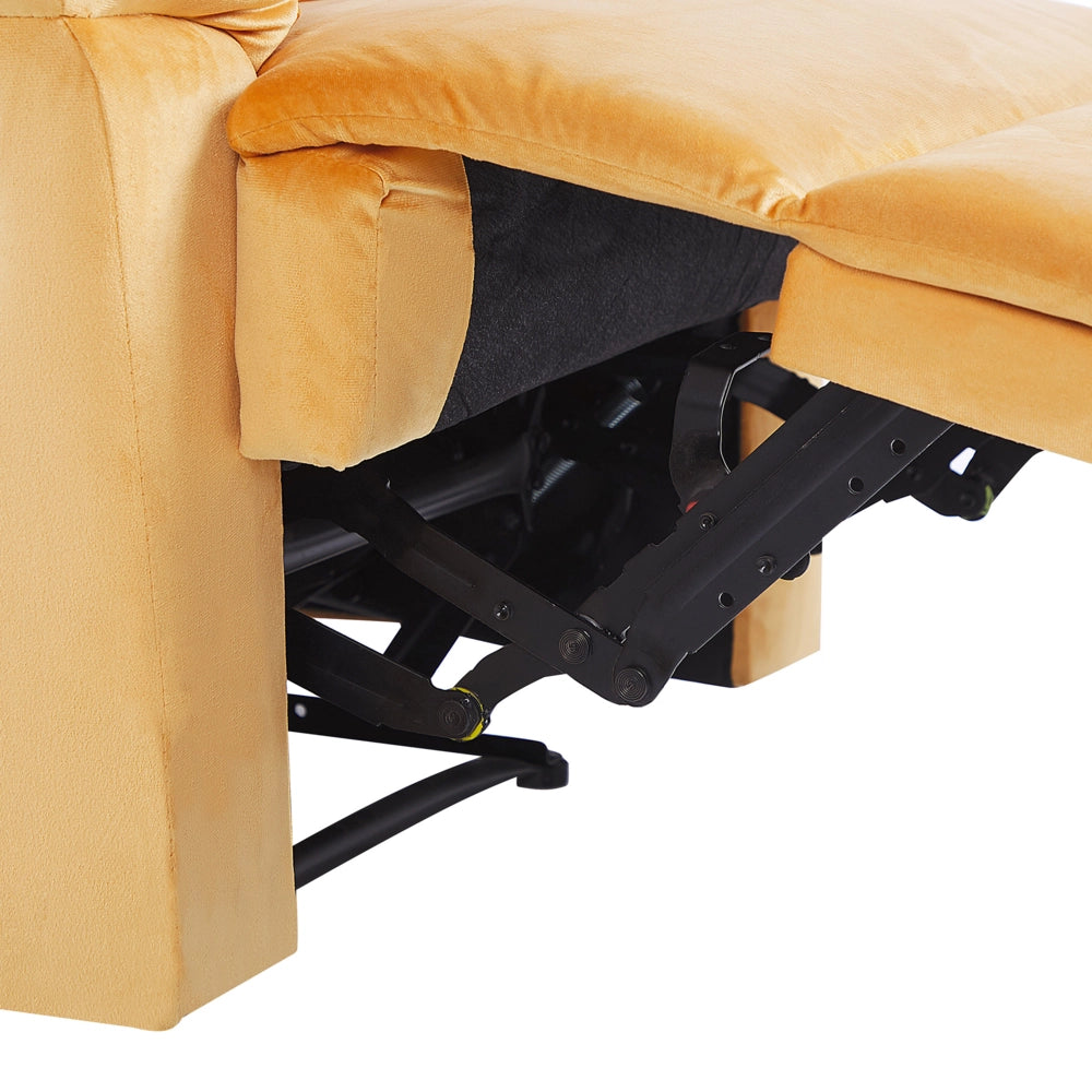 Poltrona reclinabile con rivestimento in velluto giallo Push-Back con schienale e poggiapiedi regolabili manualmente Poltrona dal design retrò