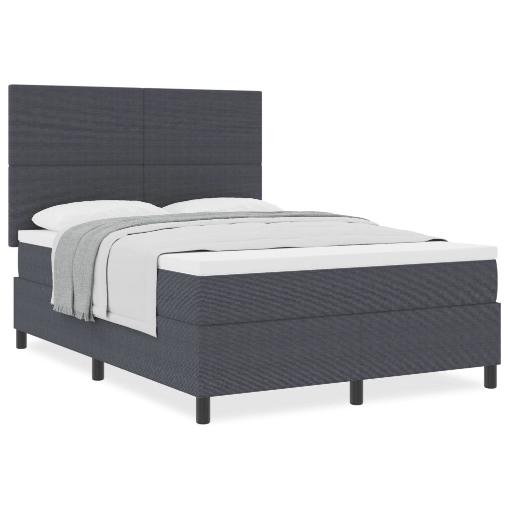 Letto con Box Spring e Materasso Grigio Scuro 160x200 cm Tessuto in Corduroy