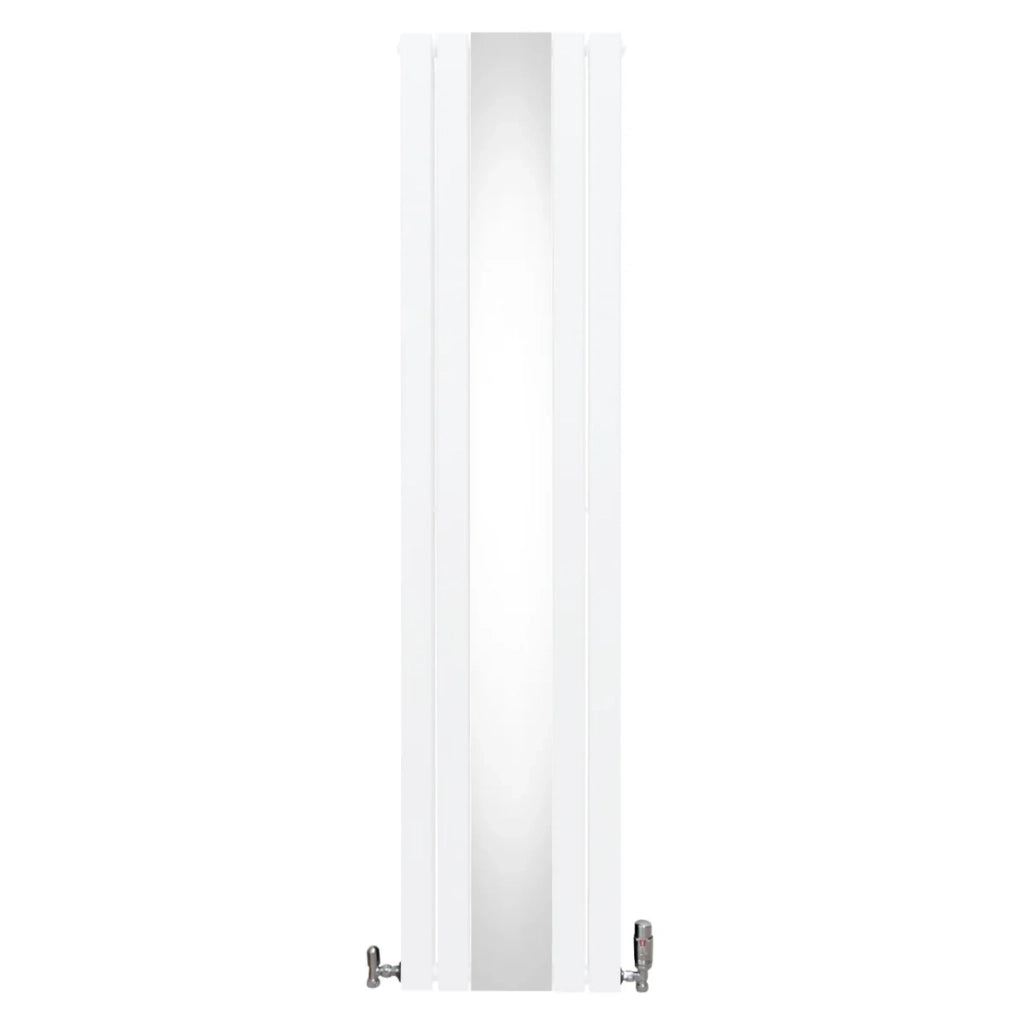Radiatore a specchio a pannello piatto e valvole TRV cromate Bianco 1800 mm x 425 mm