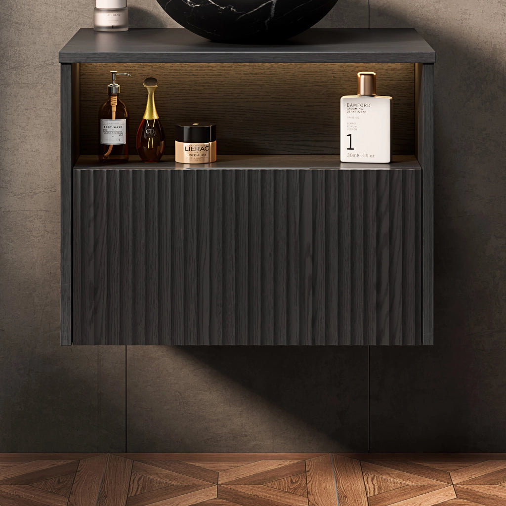 Mobile bagno con cassetto frontale in legno massello e struttura in multistrato per bagno 69×55×54 cm nero