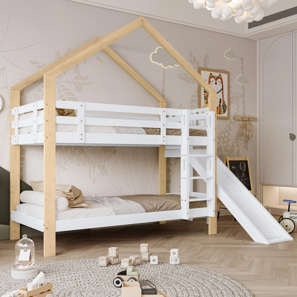 Letto a Castello con Scivolo e Scala ¨C MINIMAL ¨C Massello Bianco, 90x200