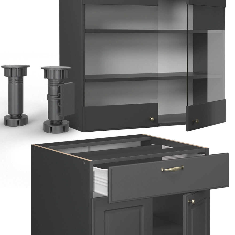 Vicco Cucina monoblocco Landhaus antrazit-oro 140 cm senza piano di lavoro