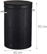 Cesto portabiancheria rotondo con coperchio 63 cm bambù nero 13_0000819_4