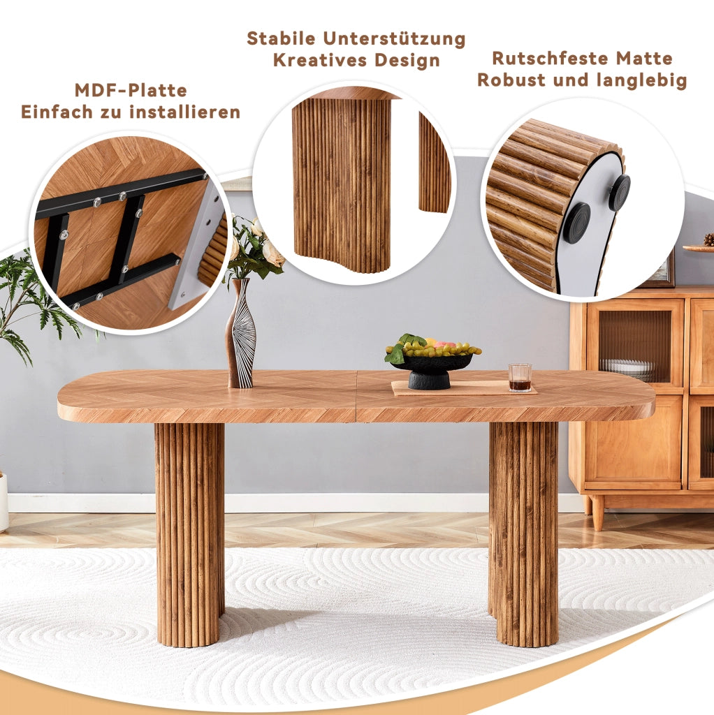 Tavolo da pranzo in MDF noce 180×90 cm con base a colonna arcuata, design moderno per sala da pranzo e area reception