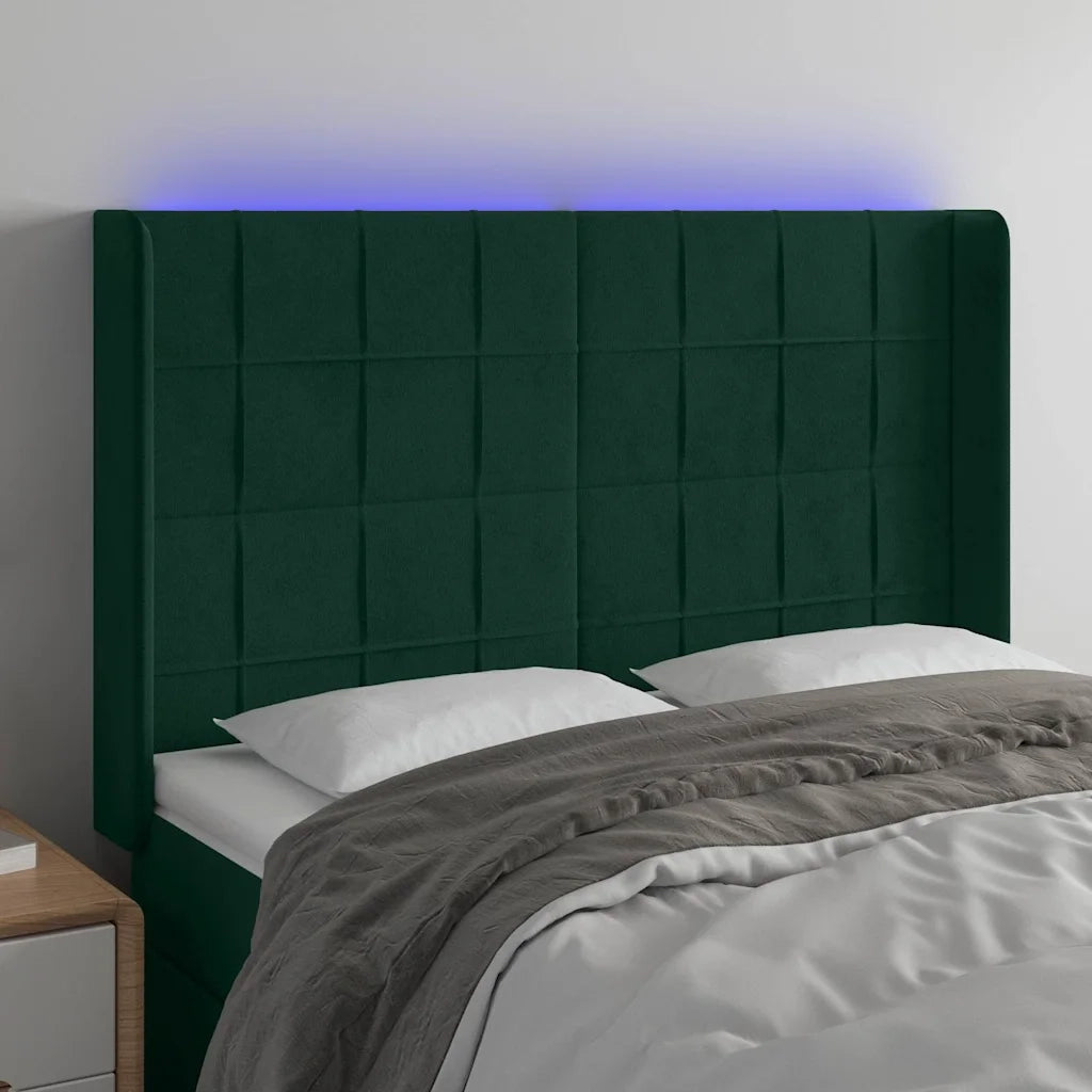 Testiera a LED Verde Scuro 147x16x118/128 cm in Velluto 3124099
