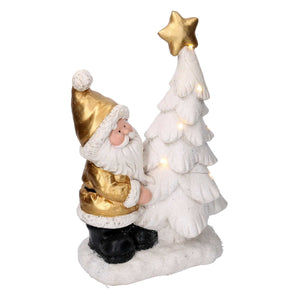 Babbo natale in resina con albero e led bianco e oro cm 29x17,5xh45