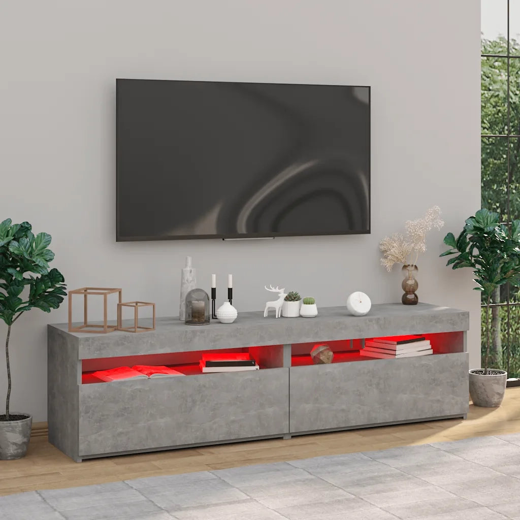 Mobili Porta TV con Luci LED 2 pz | Armadietto TV | Mobile Porta TV Grigio Cemento 75x35x40 cm