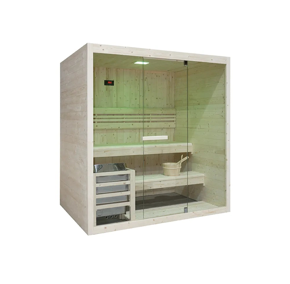 Sauna finlandese da interno 3-4 persone 180x130cm h200 in legno di abete | Nirva