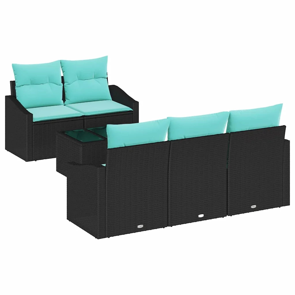 Set di divani con cuscino 6 pcs Nero e Turchese polyrattan
