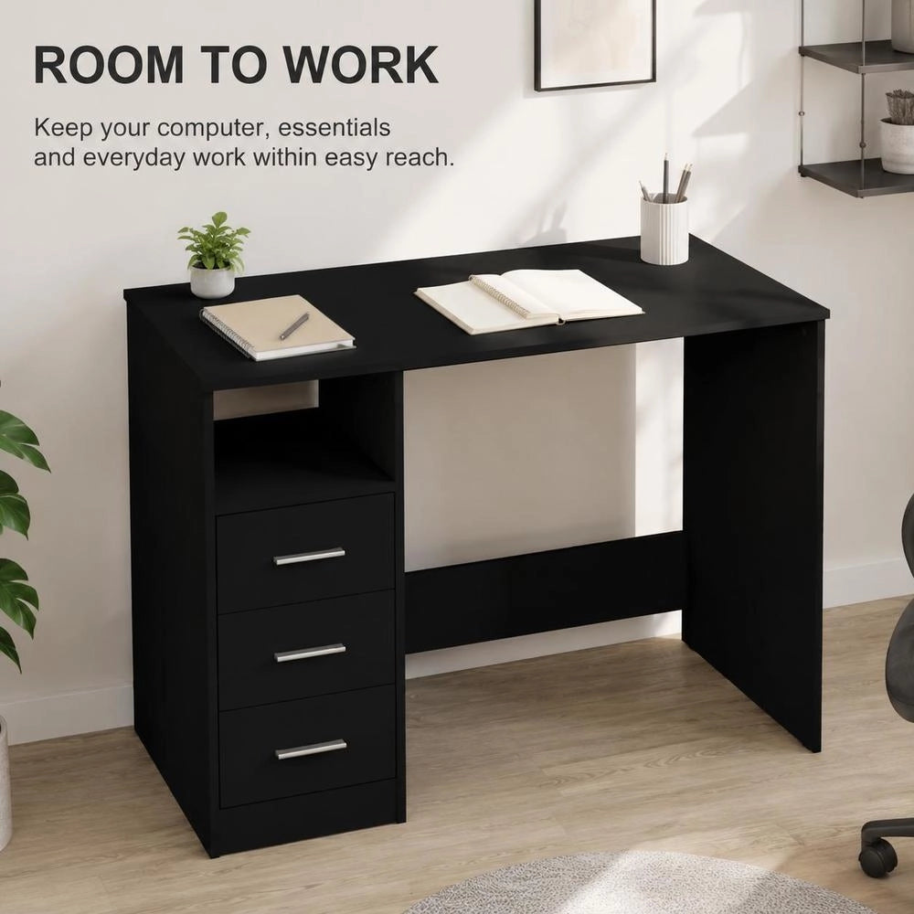 Desk With Drawers Black 102x50x76 Cm Wood Material