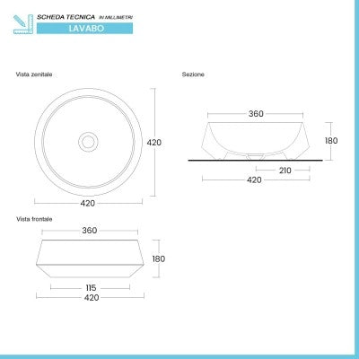 Lavabo da appoggio in ceramica nero opaco tondo 42 cm  Aris