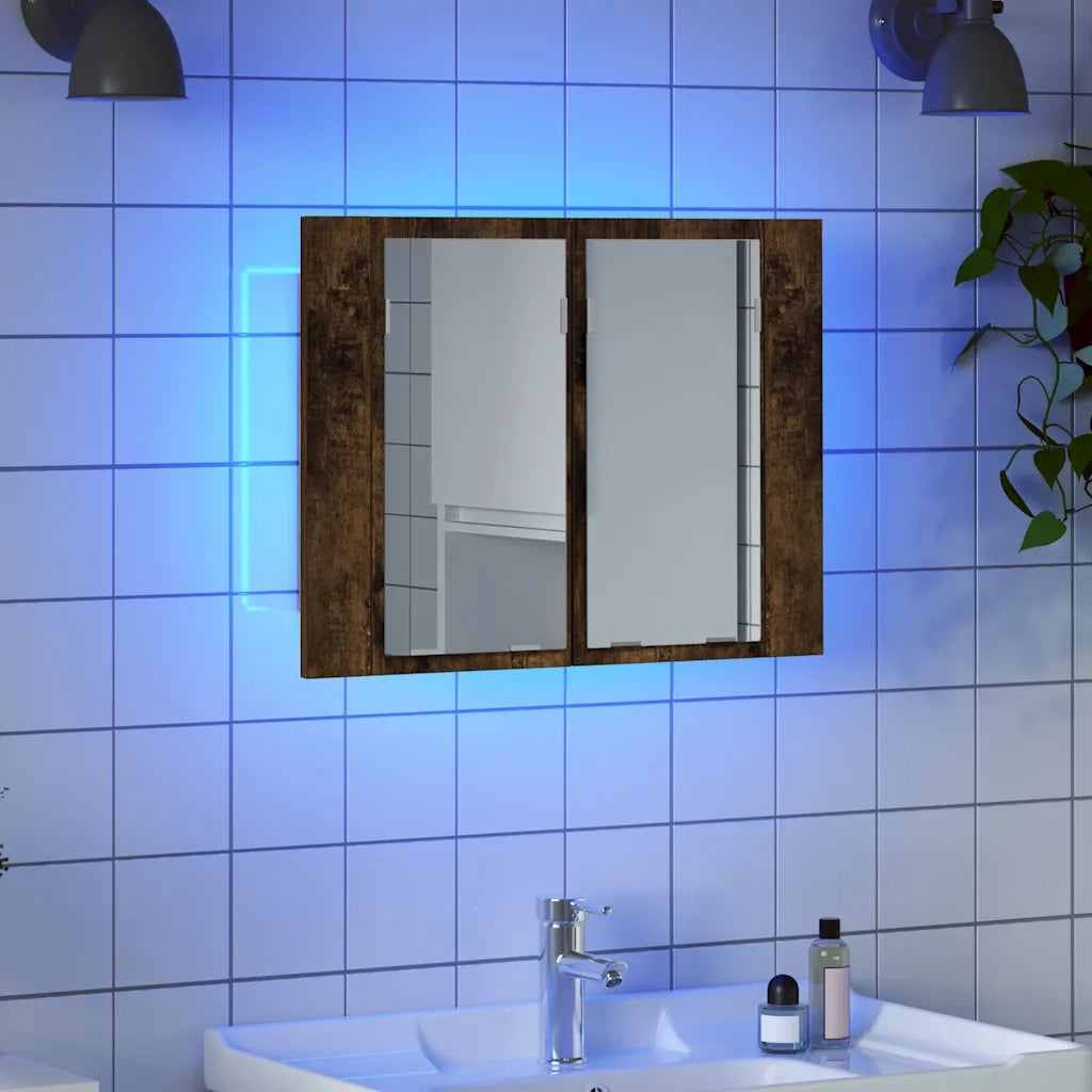 Mobile a Specchio LED-Armadietto a Specchio Rovere Fumo 60x12x45 cm Legno Multistrato