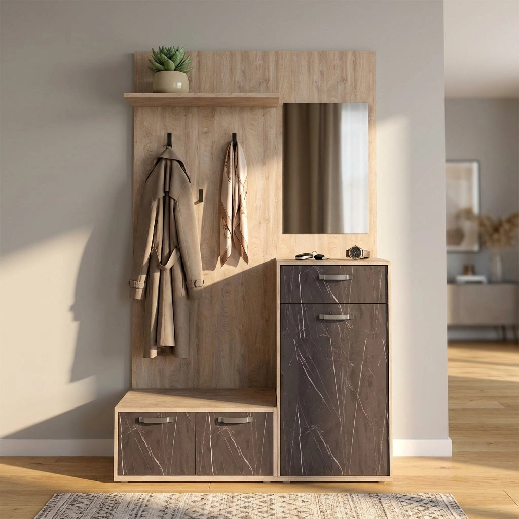 Mobile Ingresso con attaccapanni in Legno Composito cm 115x35x197 - NATHANIEL