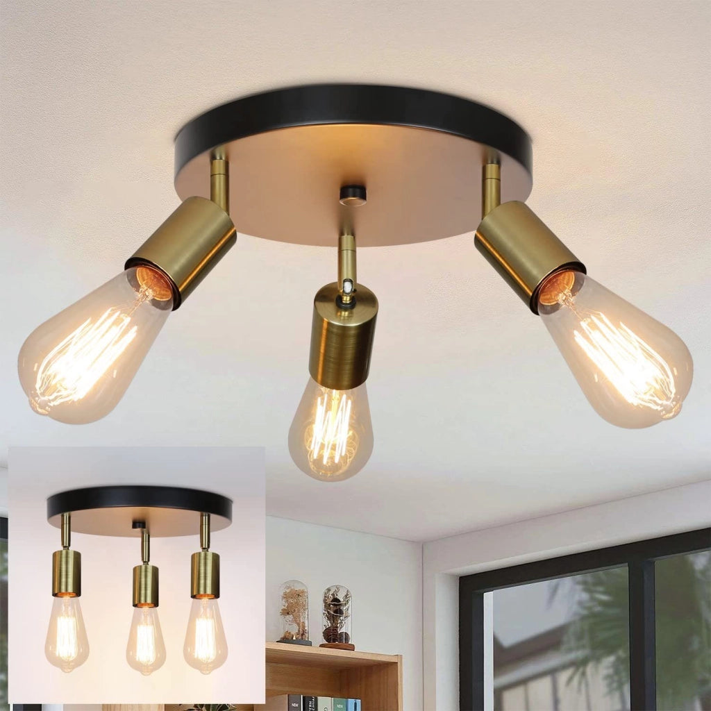 ZMH Faretto da soffitto 3 luci E27 max 25W moderni retrò rotondi girevoli per camera letto corridoio soggiorno