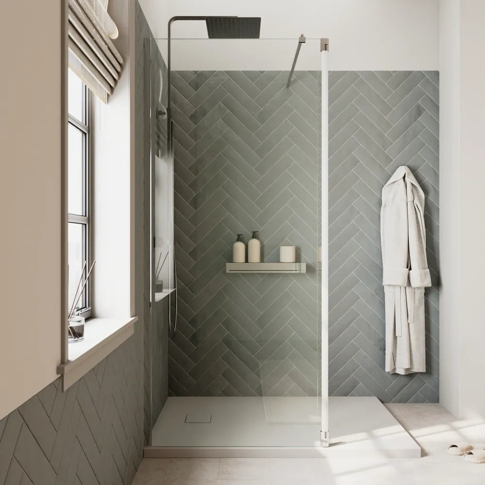 Doccia walk-in 70cm + anta 40cm vetro 8mm trasparente profili cromo | Keros