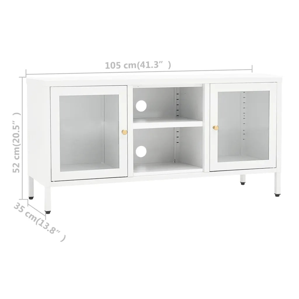 Mobile TV Bianco 105x35x52 cm in Acciaio e Vetro 336059