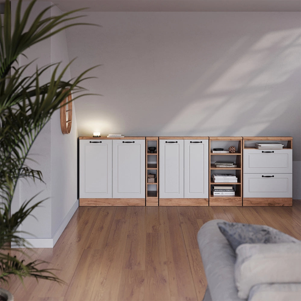 Set di mobili sottotetto Rion Bianco rustico/Rovere dorato Set di 5 Vicco
