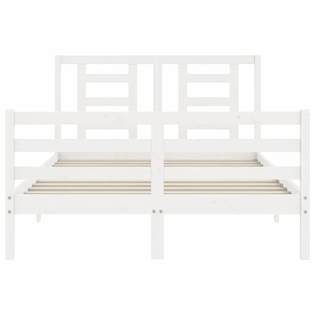 Giroletto con Testiera-Struttura Letto con testiera Bianco Small Double Legno Massello 279689
