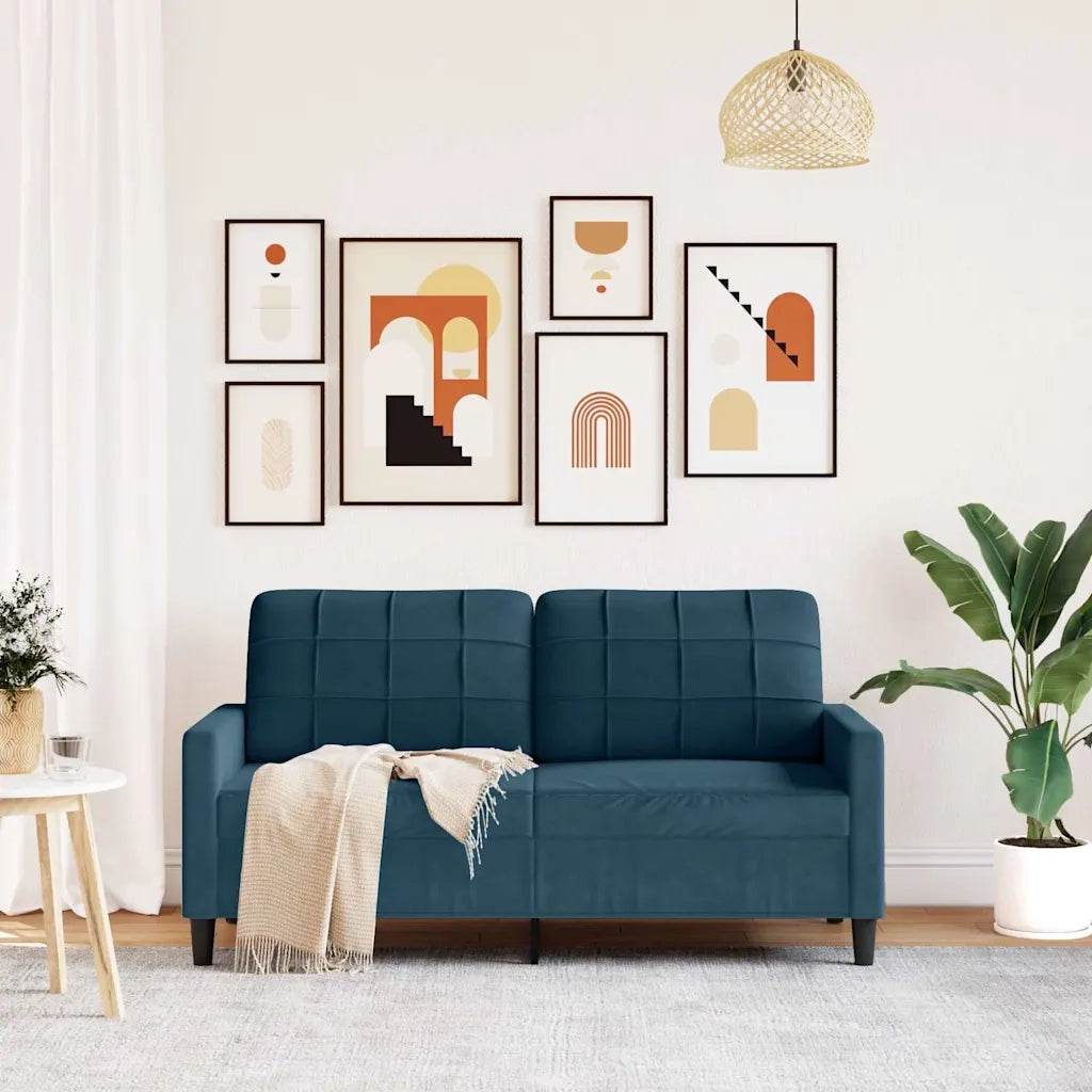 Divano | Divano da soggiorno | Sofa a 2 Posti Blu 140 cm in Velluto