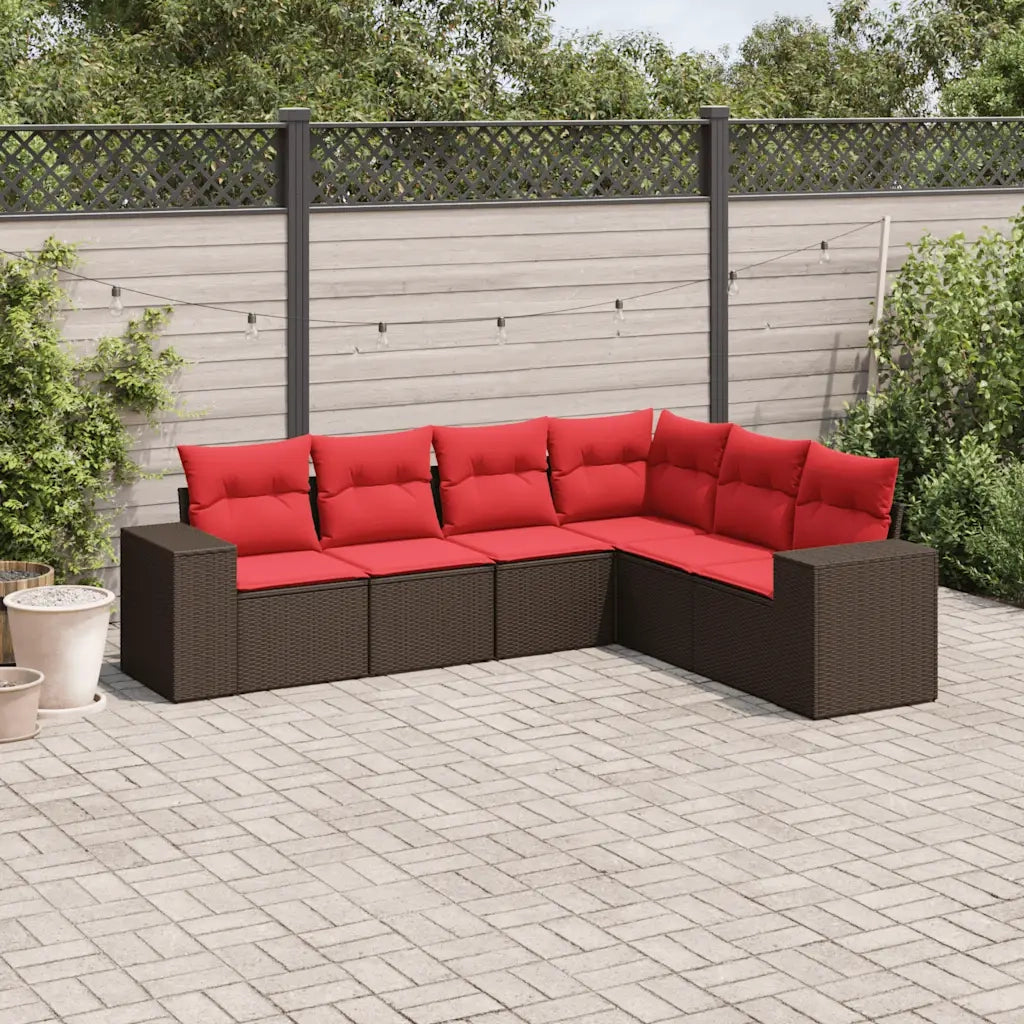 Set Divani da Giardino 6 pz con Cuscini Marrone in Polyrattan 3222613