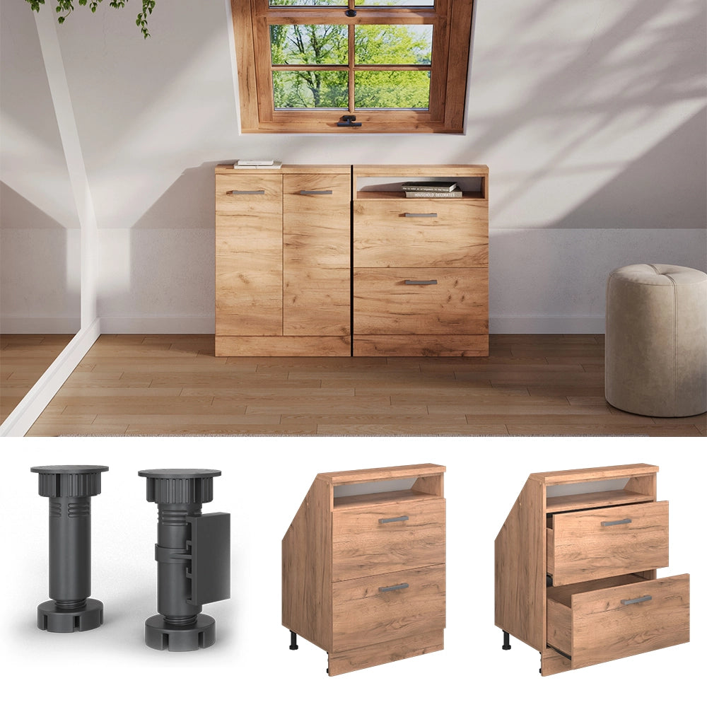 Mobile cucina sottotetto R-Line Rovere dorato/Rovere dorato 60 cm con 2 cassetti Vicco