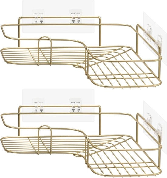 Set di 2 asciugamani per doccia - Supporto angolare per doccia - Appoggio per bagno in color oro.