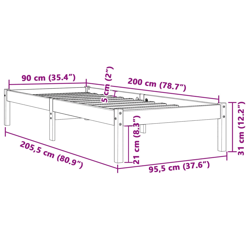 Giroletto senza Materasso Marrone Cera 90x200 cm Massello Pino 844848