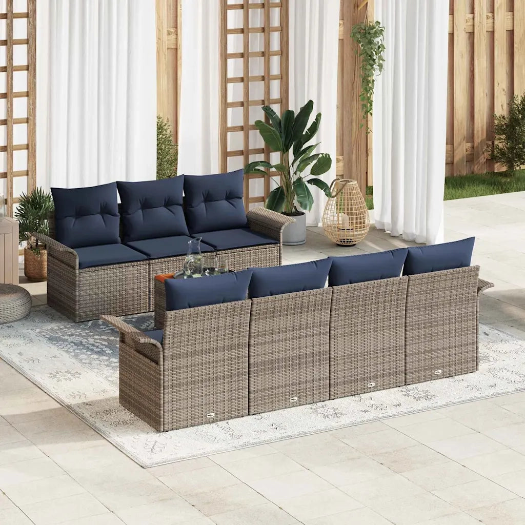 Set Divano da Giardino 8 pcs Grigio e Blu Navy polyrattan 3355959