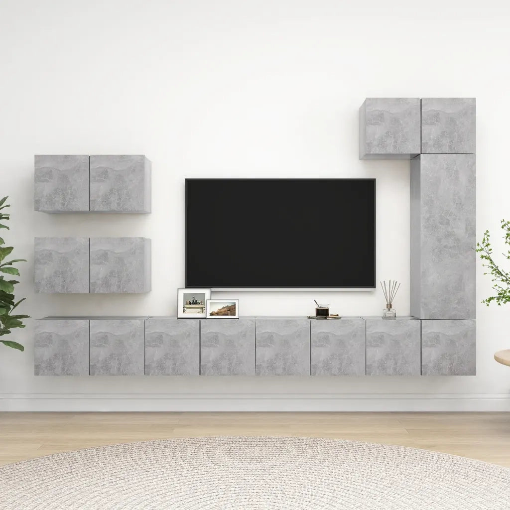 Set di Mobili Porta TV 8 pz Grigio Cemento in Legno Multistrato 3079136