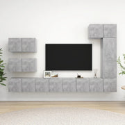 Set di Mobili Porta TV 8 pz Grigio Cemento in Legno Multistrato 3079136