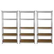 Set 3 Scaffali Metallici 90x40x180 cm 5 Ripiani MDF Portata 200 kg - Grigio