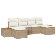 Set da giardino da 6 pezzi con cuscini beige in polyrattan acacia