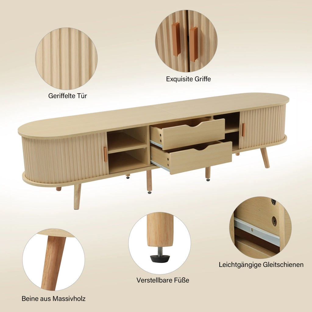 OKWISH Set 2 Mobili da Soggiorno Mobile TV e Tavolino con Contenitore, Design Ovale, in MDF Color Legno