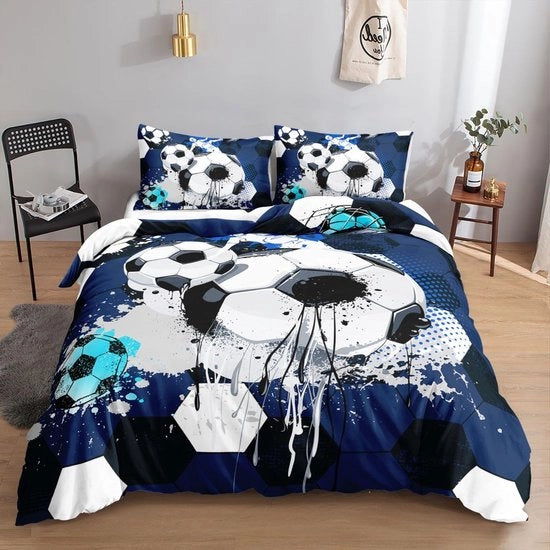 Set di coperte per letto per bambini con tema calcio, stampe trendy di graffiti e cartoon del calcio, coperta con 2 cuscini con copri cuscino (graffiti calcio 2 S)