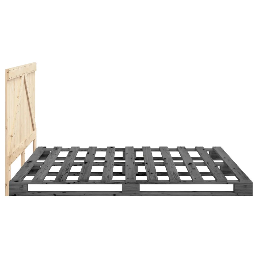 Letto matrimoniale | Letto per adulti | Giroletto con Testiera Grigio 200x200 cm Legno Massello di Pino