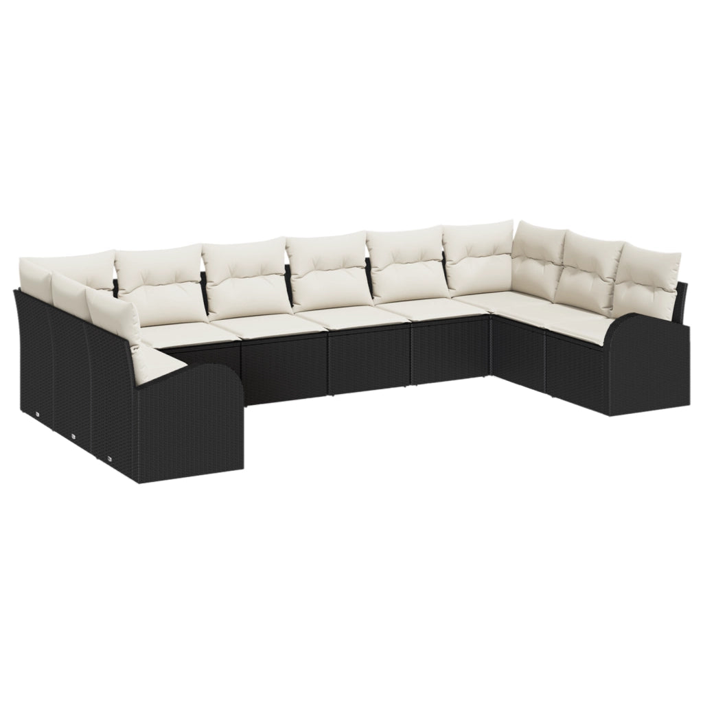 Set divano da giardino 10 pezzi con cuscini nero polyrattan