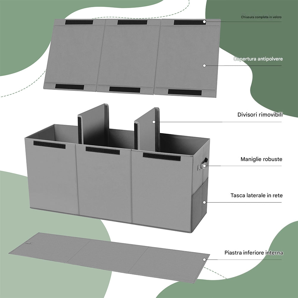 Contenitore Box 3 Scomparti Grigio Scatola Cesta Giocattoli Organizer Multiuso